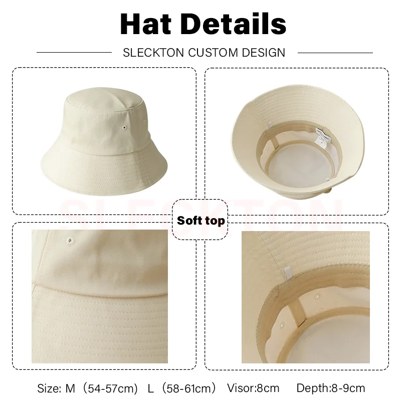 SLECKTON Custom Logo Bucket Hat for Men and Women Embroidery Logo Design Brand DIY Picture Print Shading Hat Adult Wholesale