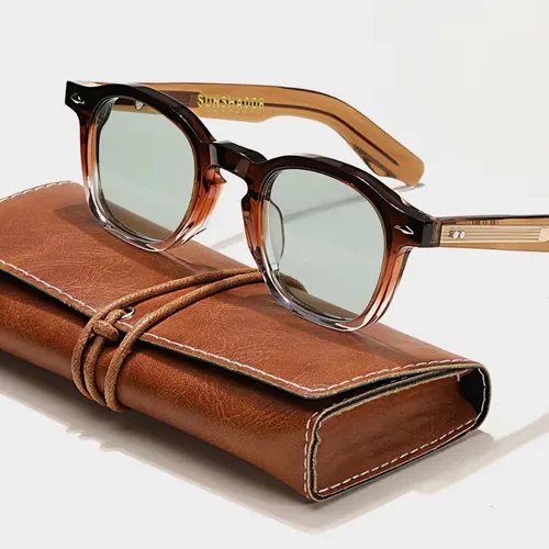 Imagen 1 del producto Gafas de sol hechas a mano con montura redonda de carey de alta calidad, gafas de sol de acetato para hombre y mujer, gafas de sol UV400 para playa, se pueden tallar