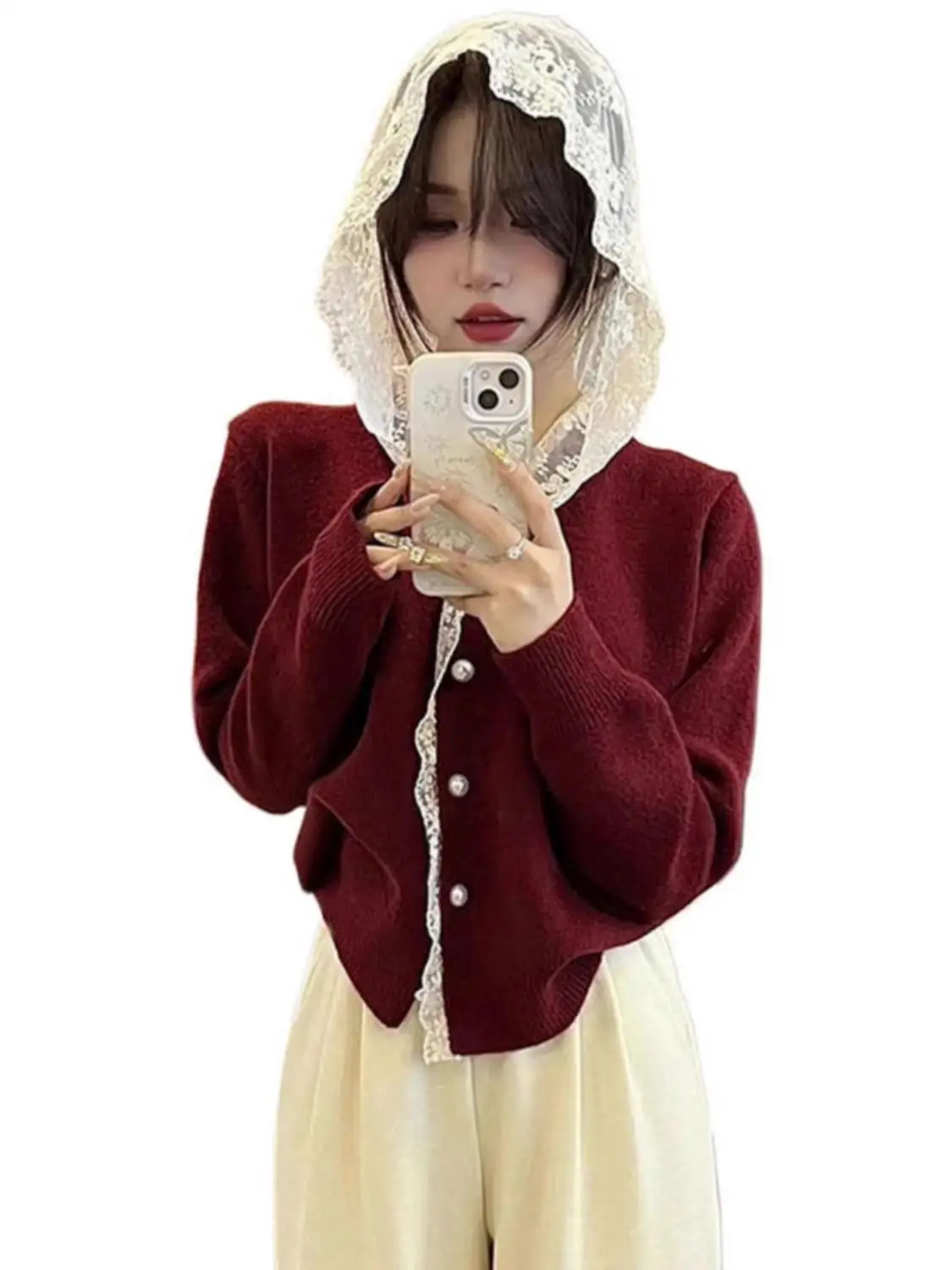 

Loose Fit Lace Splice Long Sve Knitted Sweater Women Autumn Winter New Sle Casual Versatile Open Cardigan Top for Variou...