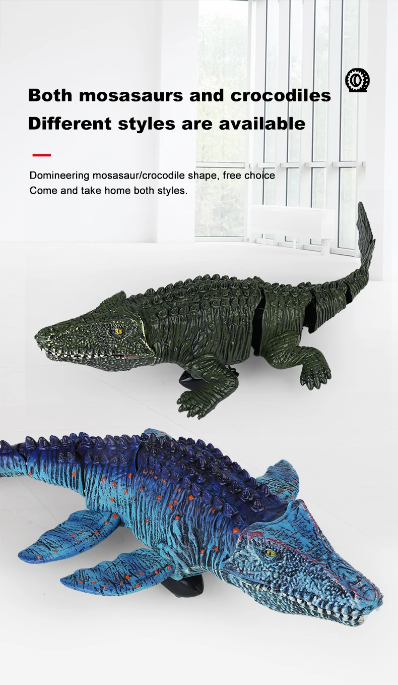 2.4G RC  Crocodile Simulation Animal Remote Control Ship Mosasaurus Swinging Dragon Outdoor Waterproof Toy Children Xmas Gift