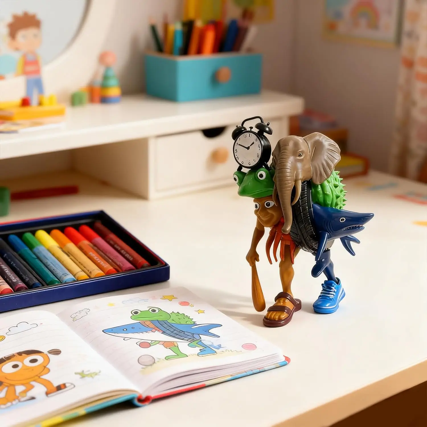 Brain Rot Toys Tungtungtung Sahur, Tralalero Tralala Shark, Combination of Italian Brainrot Characters Desk Decor Figurine Gifts