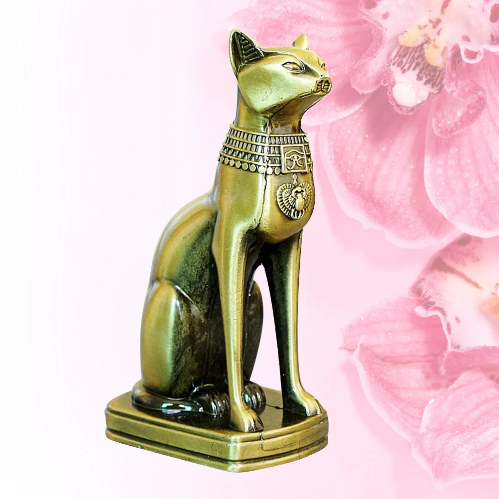 

Vintage Egyptian Cat Adornment Bronze Desktop Decoration for Home Office Party Showcase Electroplated Cat Ornament