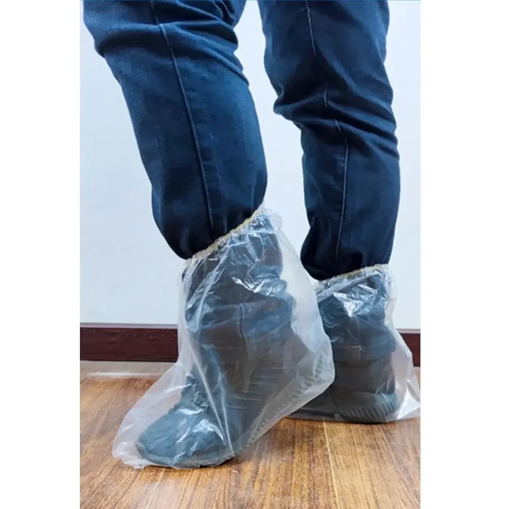 5Pairs Transparent Disposable Shoe Covers Reusable One Size PE Rain Boots Overshoes Rain