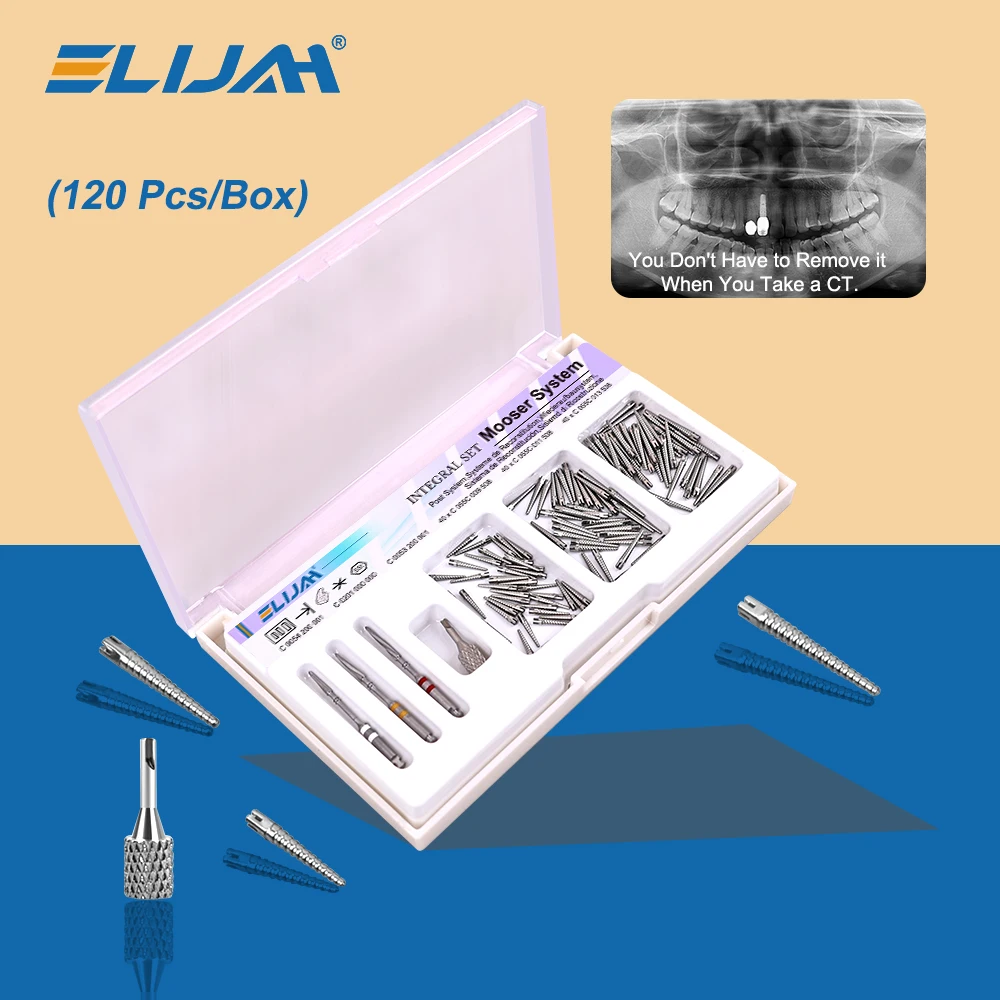 

ELIJAH 120Pcs Dental Endo Screw Posts Mooser System Integral Set CT4 Medical Pure Titanium Root Canal Pins Dentistry Material