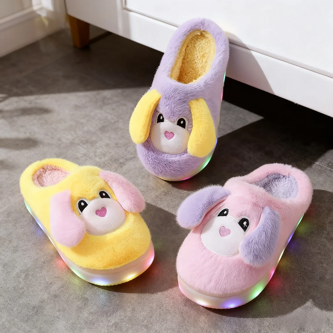 

Детские тапочки, домашняя обувь, зимняя обувь с маленькой светодиодной подсветкой для девочек, теплая нескользящая розовая обувь с толстой подошвой, размер 26