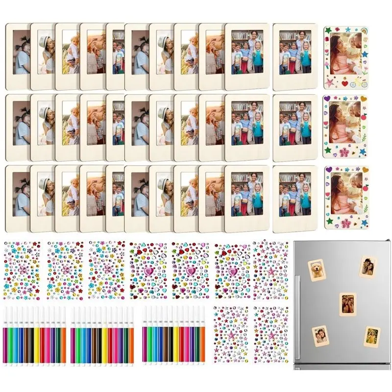 WORTHOWN-DIY Unfinished Wood Photo Frame Kit, 36PCS Magnetic Wooden Picture Frames 3.75