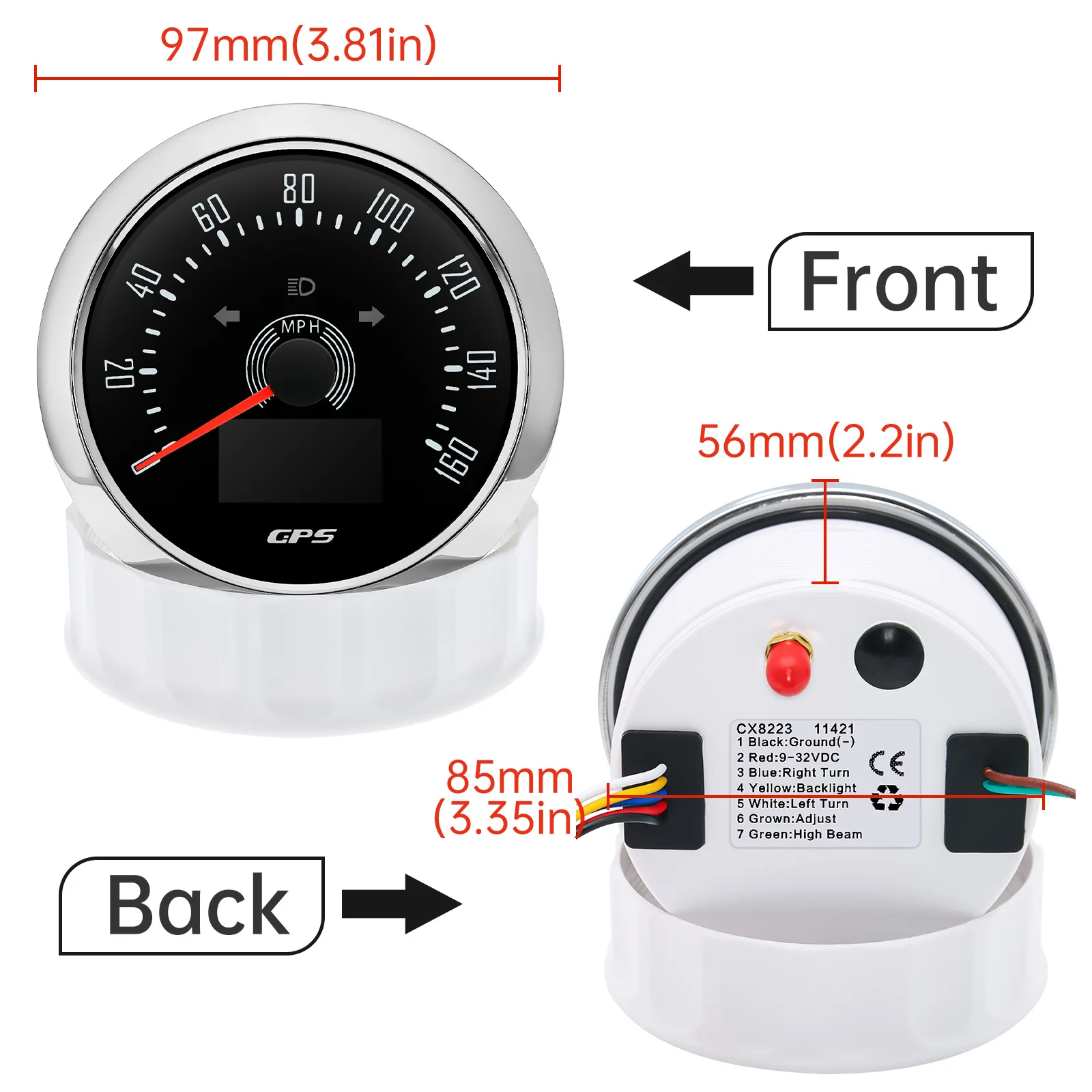 85MM 7 Color Backlight 0-160MPH GPS Speedometer Odometer Speed Meter Gauge With Antenna for 12V24V Yacht Boat Car Accessories