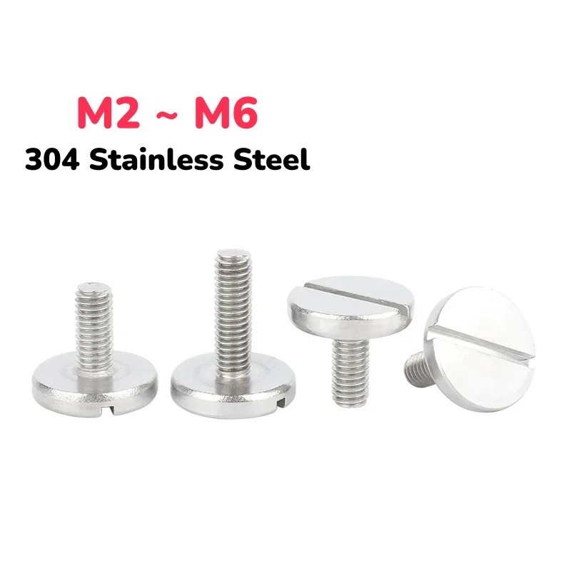 304 Stainless Steel M2 ~ M6 Flat Big Round Slotted Thumb Screws Bolt One-word Slot Slotted Screw