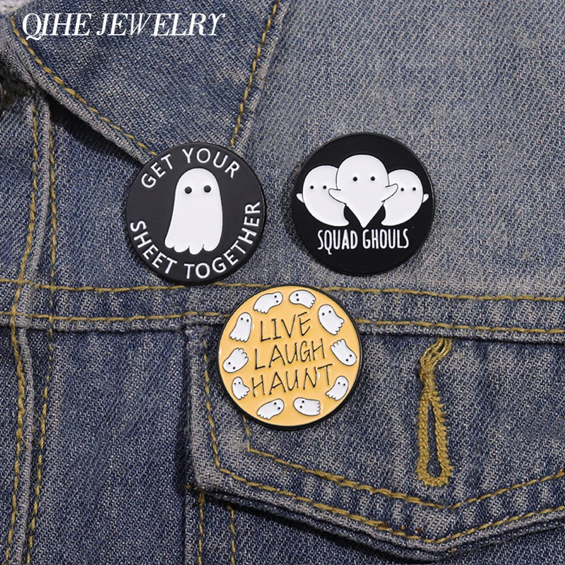 Cartoon Boo Squad Ghouls Brooch Enamel Pins Custom Get Your Sheet Together Cute Ghosts Spooky Brooch Clothes Lapel Badge Jewelry