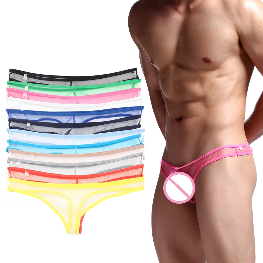 Lot de 12 sous-vêtements transparents en maille pour hommes, Lingerie t-back pour hommes, strings G-string Gay Jockstrap Sissy, culotte de Bikini Tangas