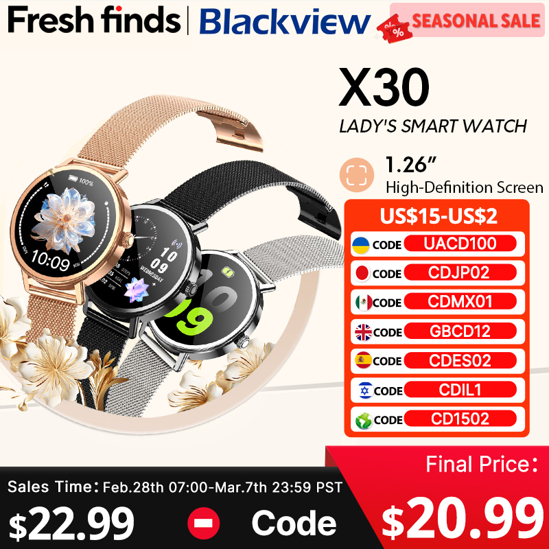  【World premiere】Blackview X30 Smartwatch 1.26" Display Lady's smartwatch Al voice assistant health monitoring Bluetooth call 