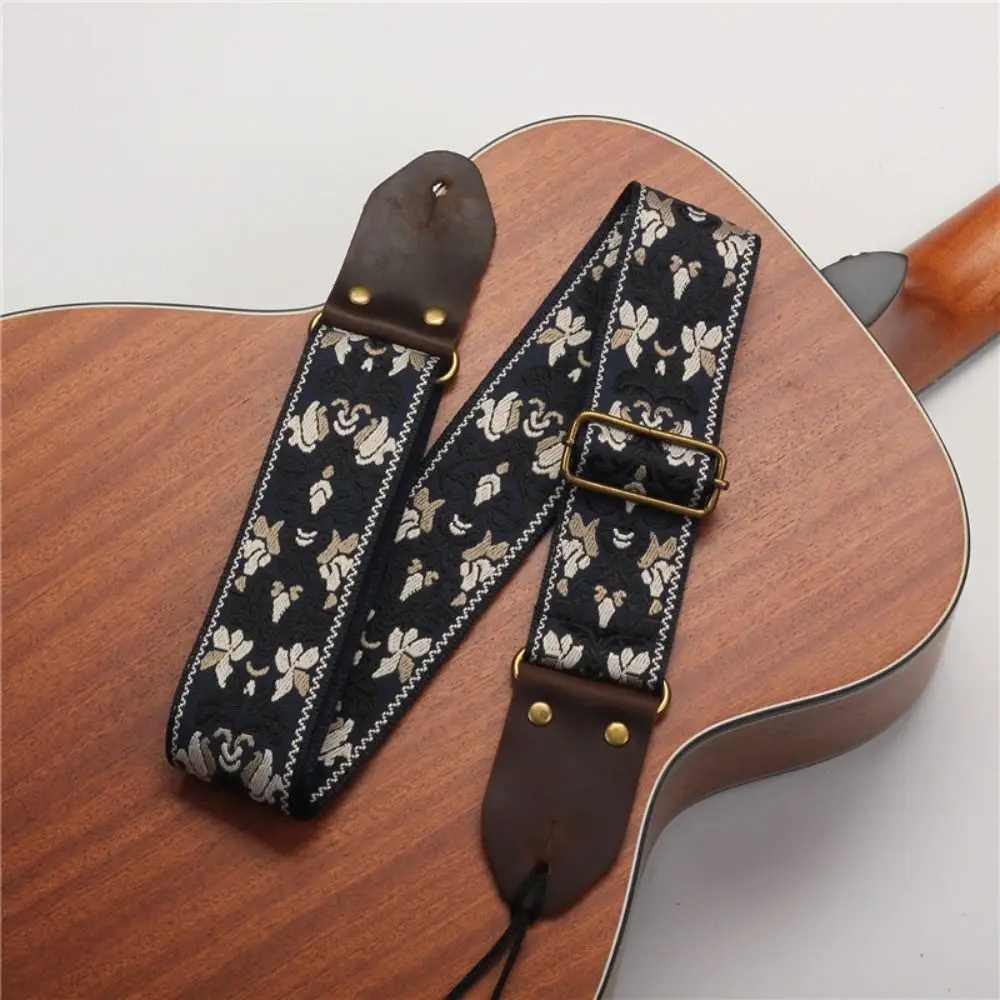 Retro Embroidered Guitar Strap Adjustable Jacquard Electric Guitar Shoulder Belt Instrument Accessories Nylon Bass Shoulder Band