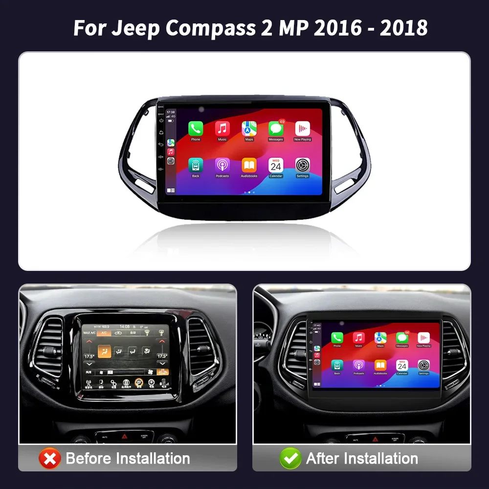 Android Auto carplay Radio Multimedia Player GPS Stereo QLED 256GB Wireless for Jeep Compass 2 MP 2016 - 2018 DSP RDS 4G 5GWIFI