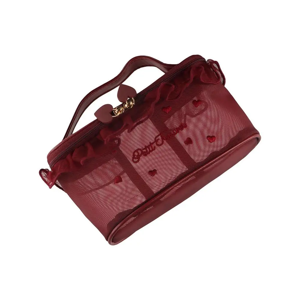 Portable Handbag Mesh Cosmetic Bag Cosmetic Case Wash Pouch Mesh Coin Purse Zipper Tissue Bag Embroidered Makeup Bag Wash Face