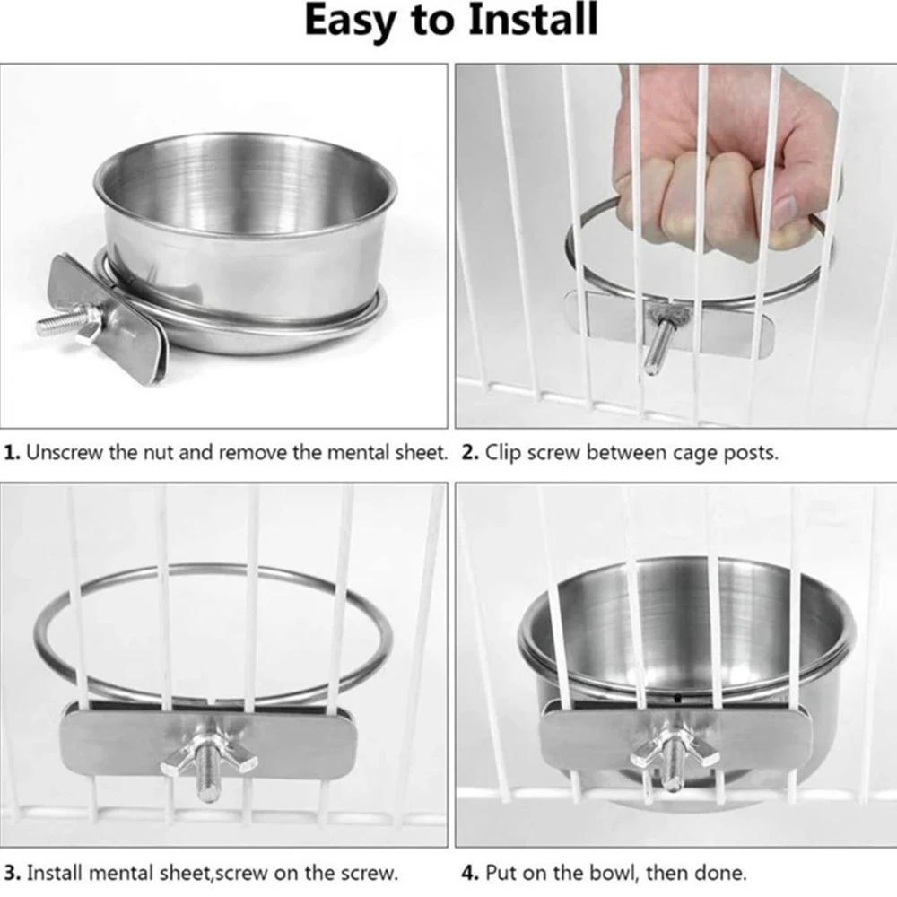 Rabbit Pet Food Dish Hamster Stainless Steel Clamp-on Water Drinker Bird Feeder Parrot Feeding Bowl Cage Cup Hanging bowl