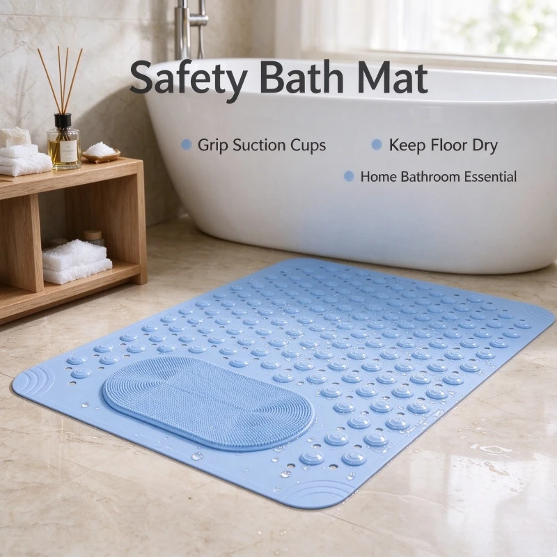 Stocking Stuffers Non-Slip PVC Shower Bath Mat, Light Blue Dot Pattern Massage Nubs Mat, 0.8cm Thick 2600g/m² For Bathroom Fall