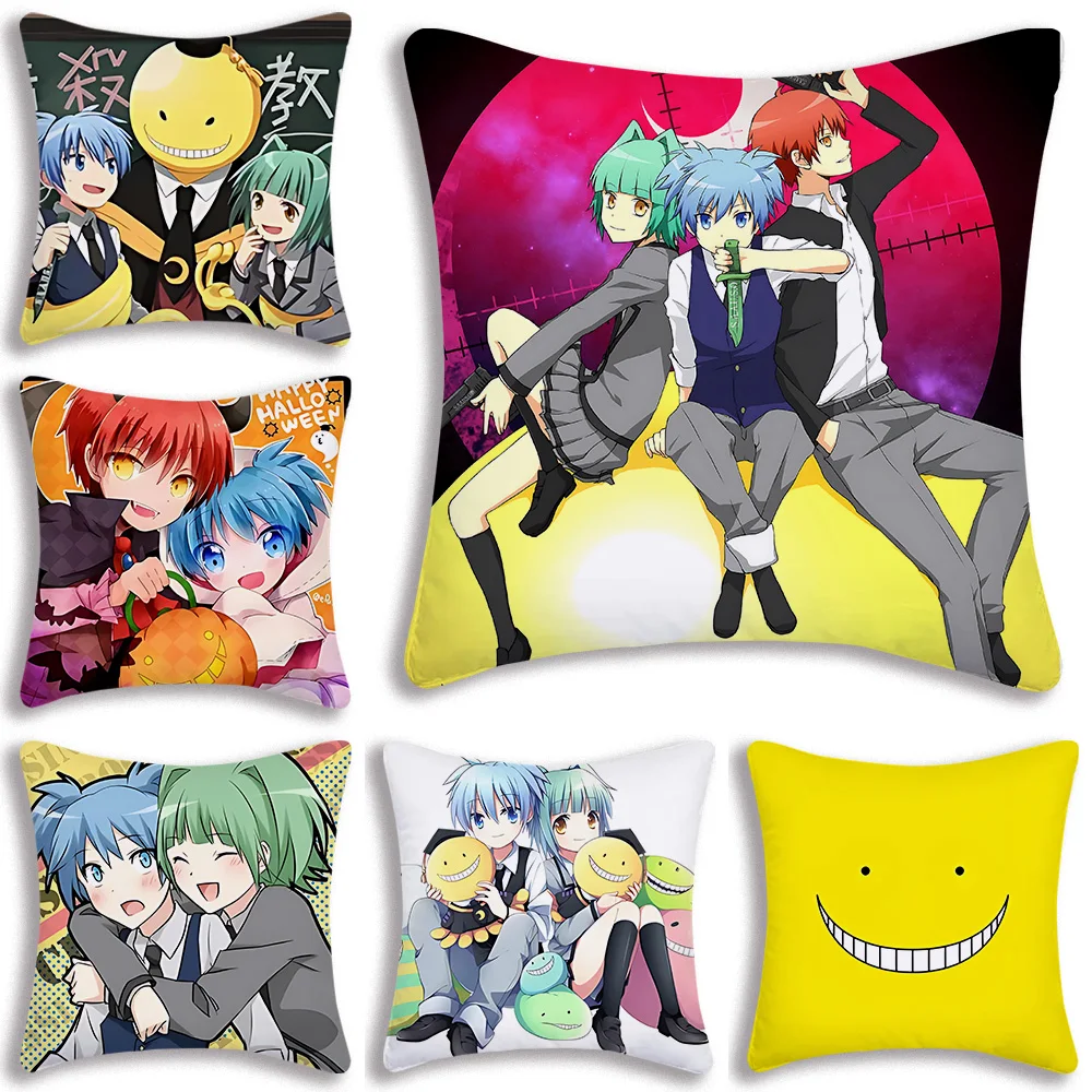 

Anime Manga Assassination Classroom Silk Pillow Covers Cartoon Sofa Decorative Home Double-sided Printing Short Plush Cushion