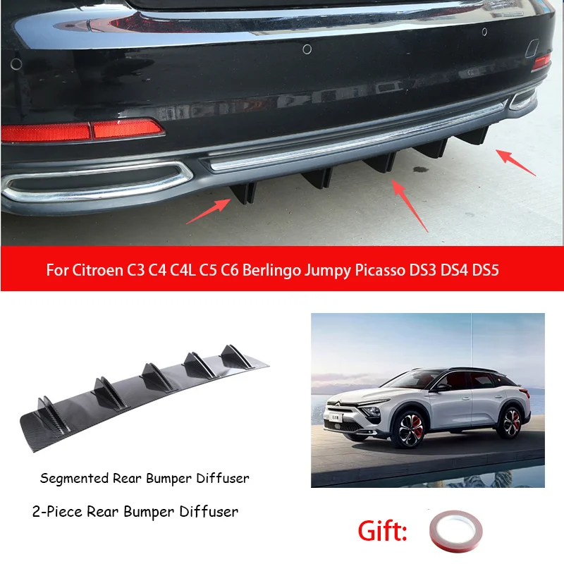 For Citroen C3 C4 C4L C5 C6 Berlingo Jumpy Picasso DS3 DS4 DS5 ABS Rear Bumper Lip Diffuser Shark Fin Anti-collision