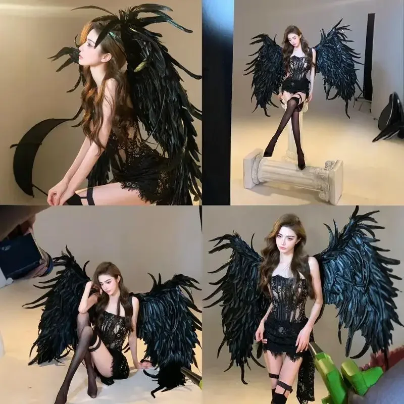 Dark Pure Desire Black Feather Wings Studio Photo Prop Nightclub Opening Dance  Cosplay Game Feather Props Outdoor Decoration