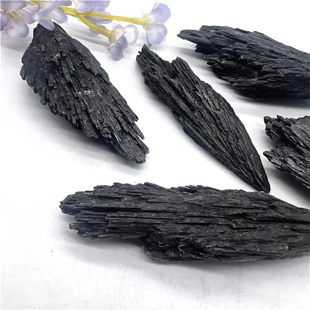 Wholesale crystal stone natural rough feather shaped raw black tourmaline for home decoration