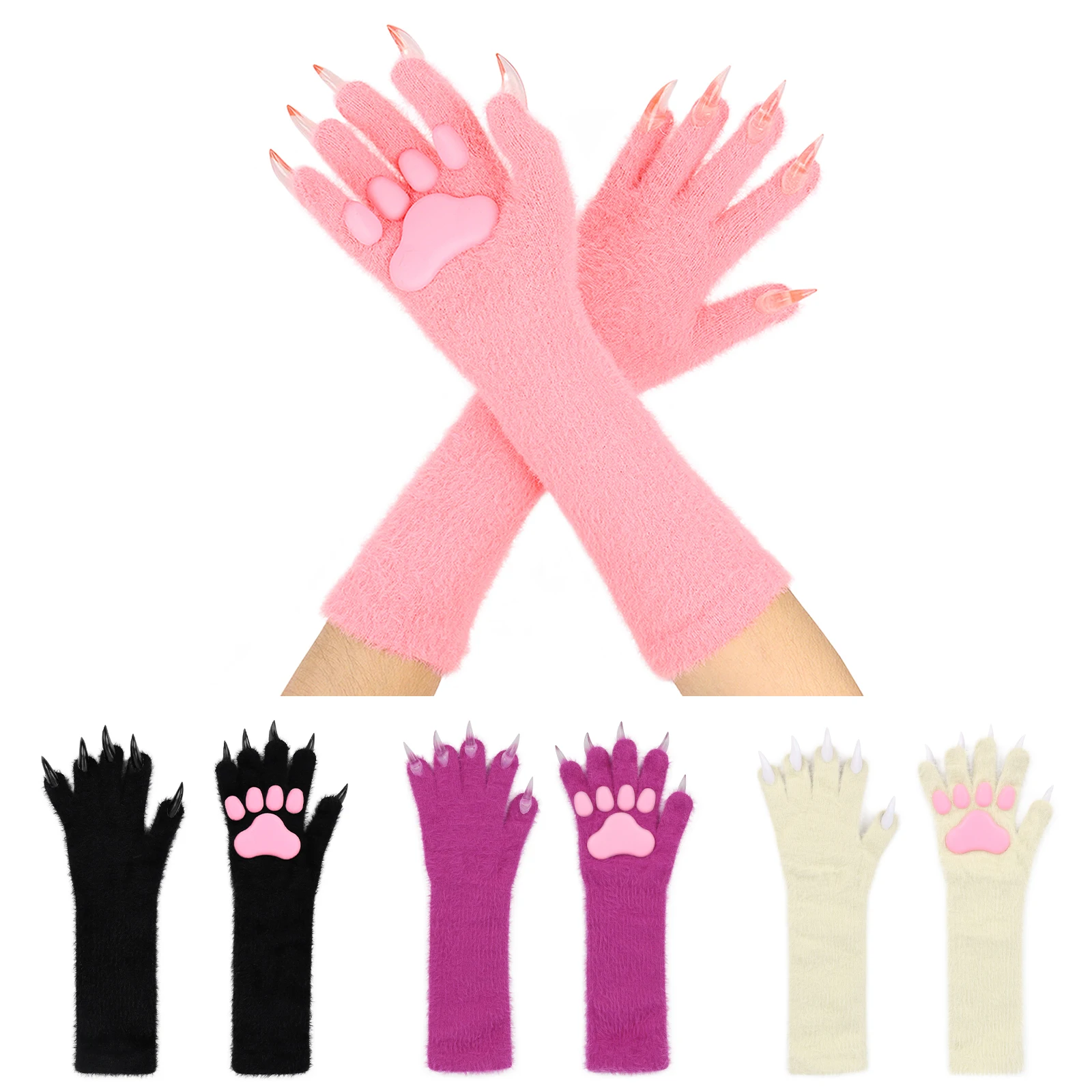 Animal Paw Gloves with Cat Bear Fox Wolf Dog Claws Pads for Party Cosplay