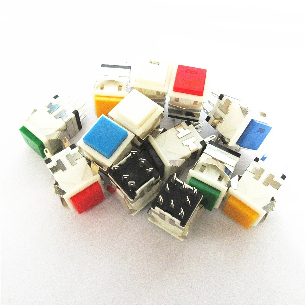 5pcs 17*17MM hole square button switch KD2-24 (without light), KD2-23 (self-locking), KD2-22 (reset), KD2-21 (with light)