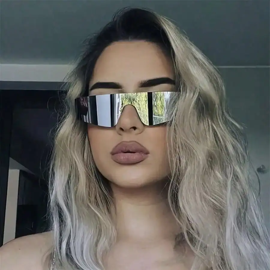 

Unisex One-Piece Frameless Future Punk Y2k Style Cycling Sport Fashion Glasses With Mirrored Lens Street Shades Beach Accessories Beach Accessories For Women Glasses Shades For Summer Beach Vacation,Outdoor,Travel