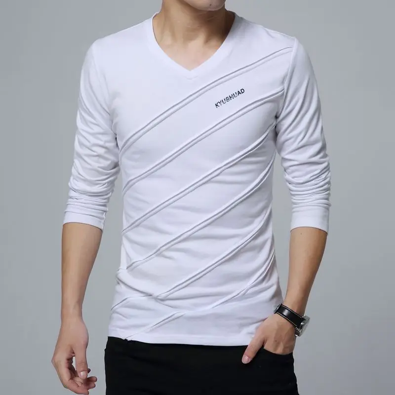 Black Slim Fit V Neck Tight Men's T-shirts Oversize Male Pullover Big Size 100℅ Cotton Sweatshirt High Brand Xxl Aesthetic Sale image 5