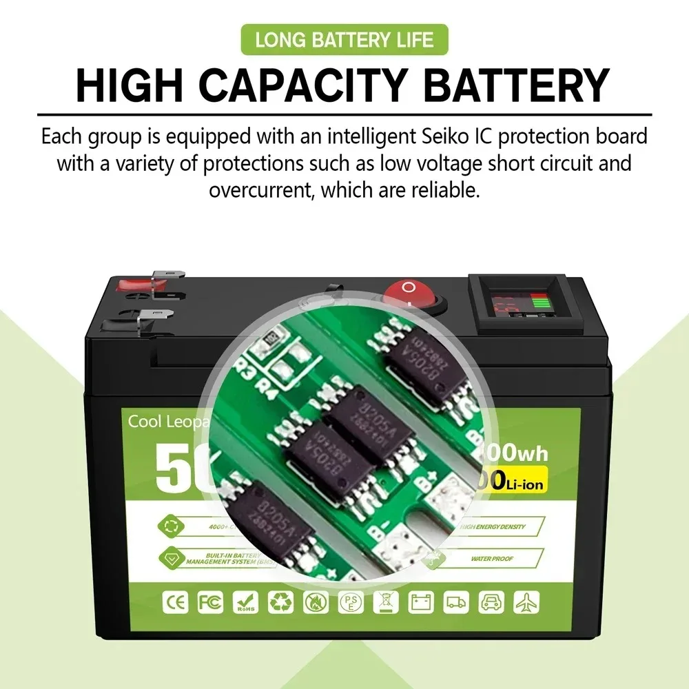 12V Lithium Battery Pack High Capacity 50Ah 21700 Battery For Sprayer Electric Vehicle LED Lamp  Li-ion Batterie Built-in BMS
