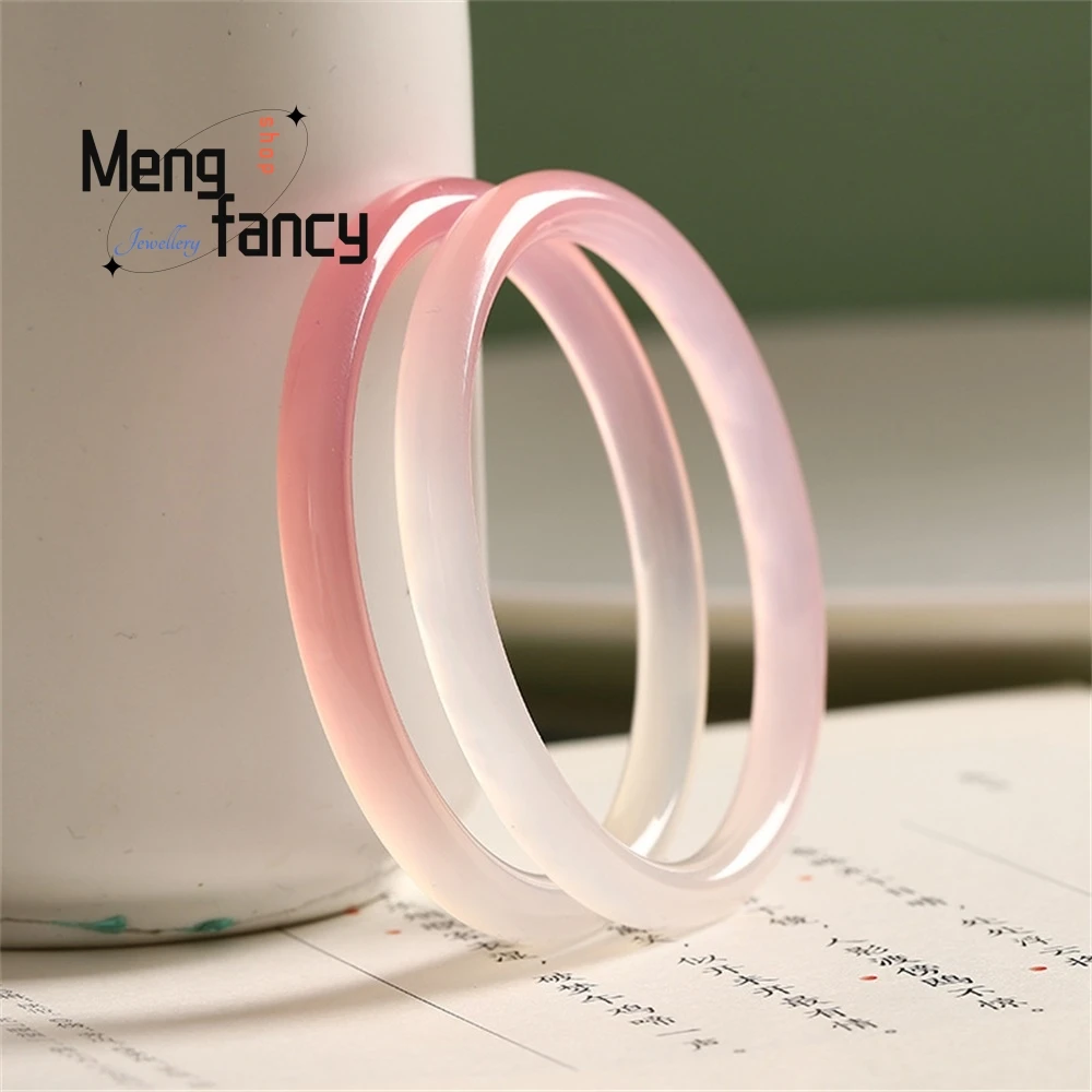 

High-grade Natural Dark Oil Green Chalcedony Fine Round Strip Cherry Blossom Pink Half Mountain Half Water Agate Beauty Bracelet