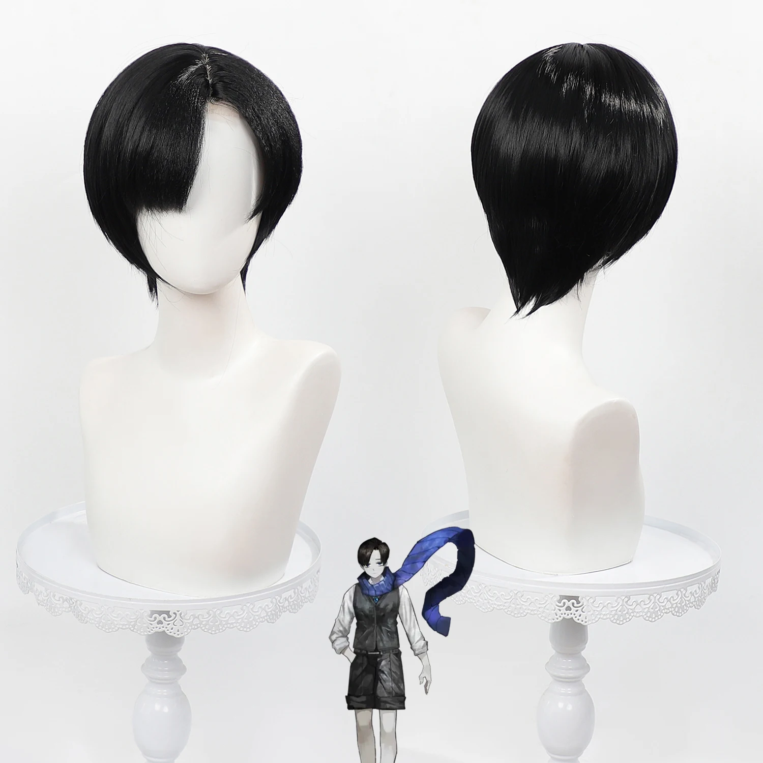 Limbus Company Demian Cosplay Black Sorrow Cosplay Black Wig Short Black Color Cos Wigs Heat Resistant Hair Wigs