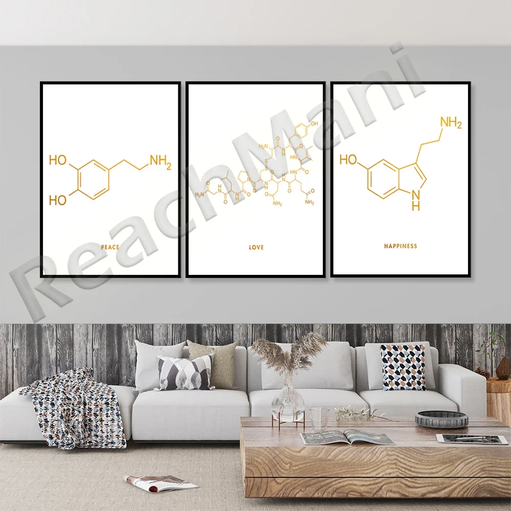 Peace Love Happiness Molecule Art Foil Print  - Dopamine Molecule - Oxytocin Molecule - Serotonin Molecule - Love Molecule