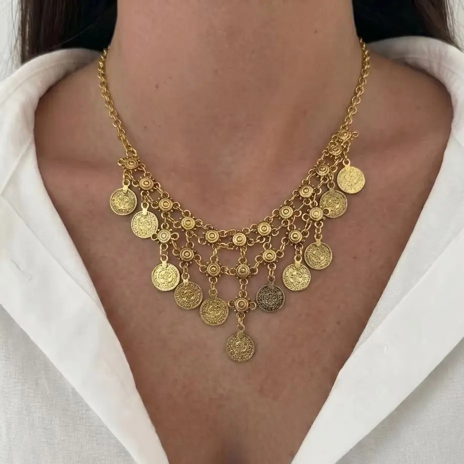 Vintage-Münzen-Halsketten mit langen Quasten für Frauen, böhmische ethnische Charms, Ketten, Halsketten, Statement-Schmuckzubehör