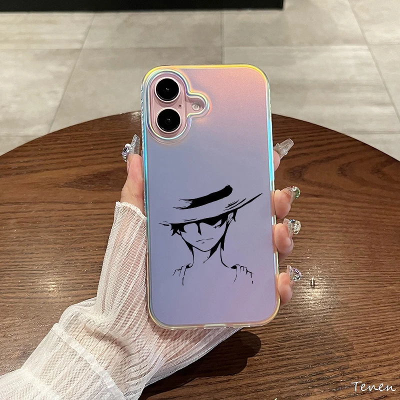 Japan Cartoon O-One Pieces Luffy Zoro Sanji Phone Case for iPhone 11 12 13 14 15 16 Pro Max Plus 16Pro Laser Matte Cover Coque