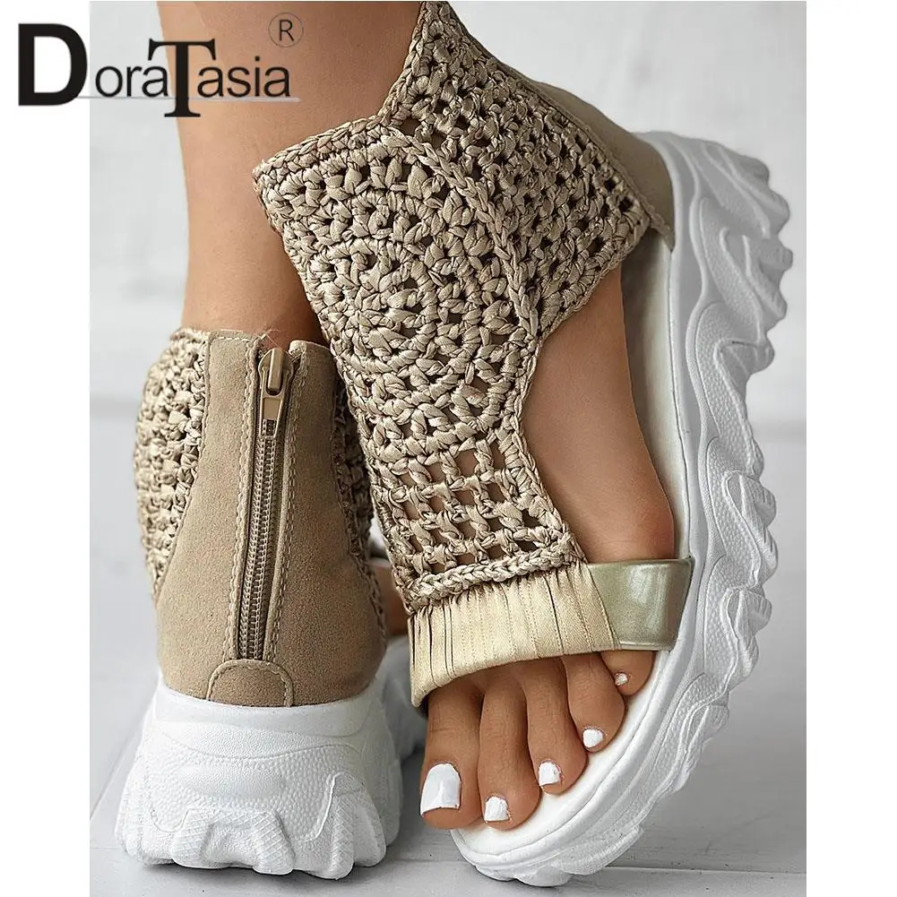 Brand Design Ladies Wedges Heels Sandals Fashion Solid Zip Hollow Platform Sandals Women 2024 Casual Party Daily Woman Shoes