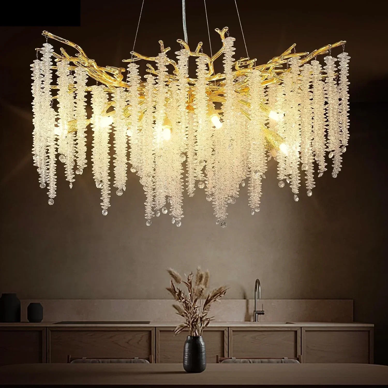

Modern Crystal Chandelier Raindrop Hanging Pendant Light Fixture for Kitchen Island Living Room Dining Room Decor
