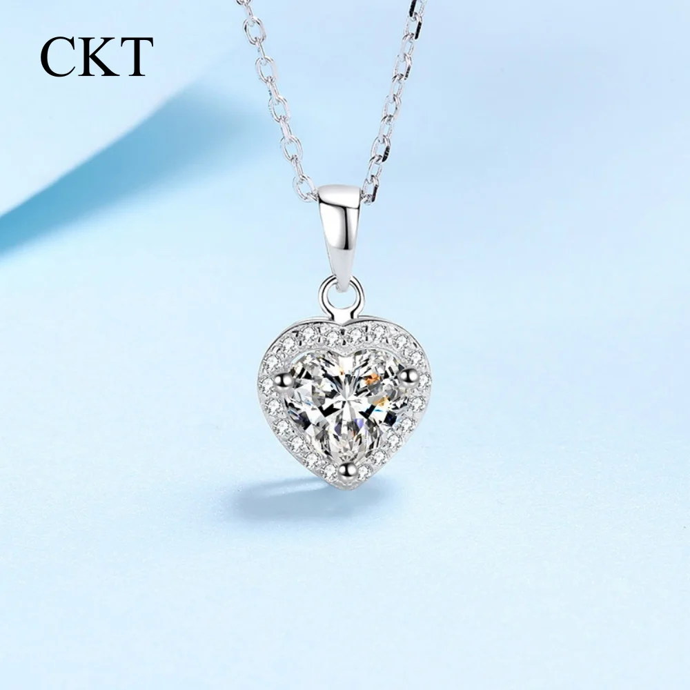 

CKT Роскошное ожерелье с подвеской в форме сердца из муассанита 1 карат, цвет D, платиновое Pt950, цепочки для женщин, свадебные украшения, подарок
