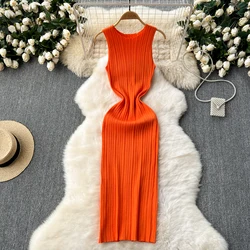 Dolce senza maniche Basic Knit Bodycon Dress Sexy Chic Elegant Party Vestidos donna Summer Vintage Slim Women Dresses