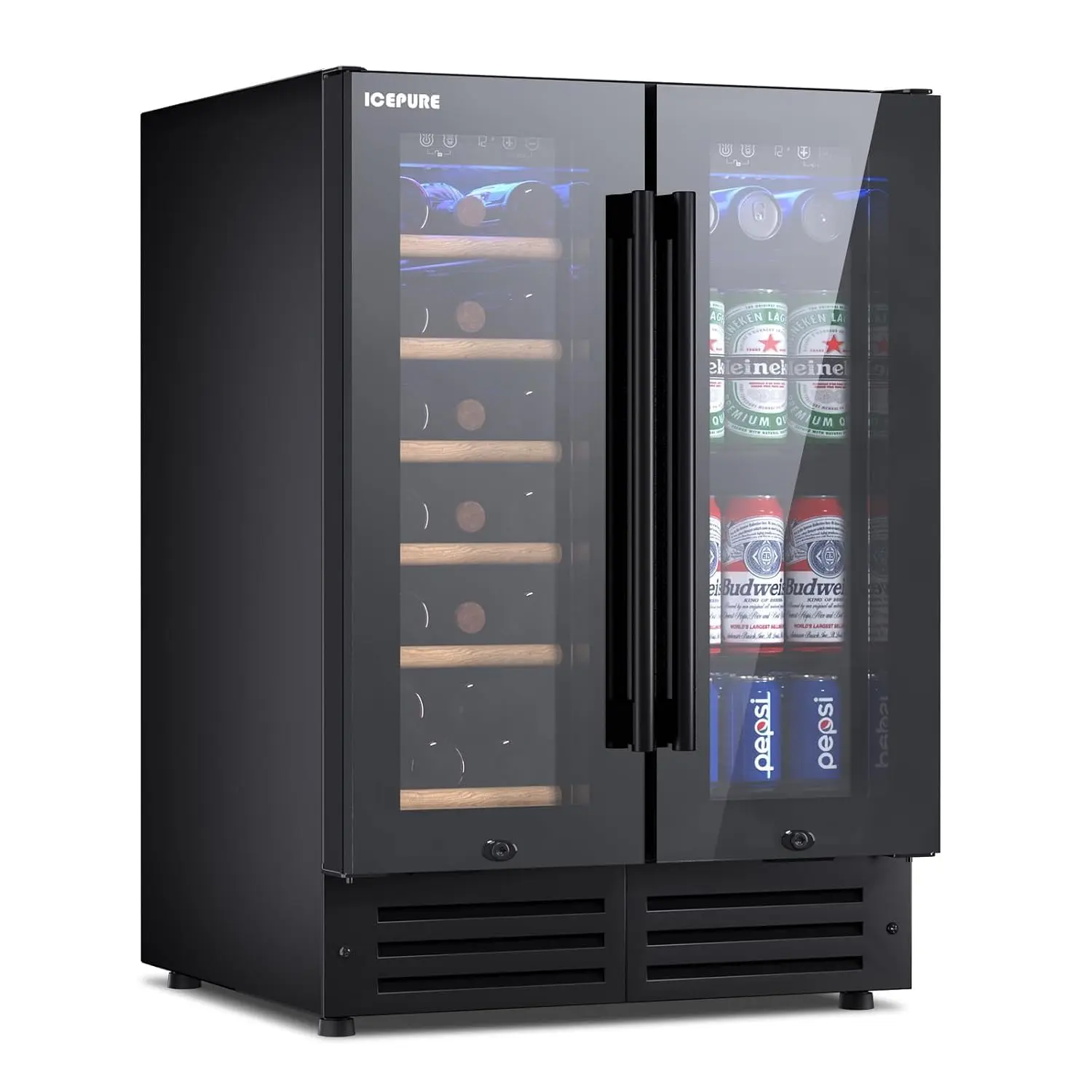 Wine and Beverage Refrigerator 24 Inch, Dual Zone Wine and Beverage Cooler with Glass Door, Freestanding or, Customized