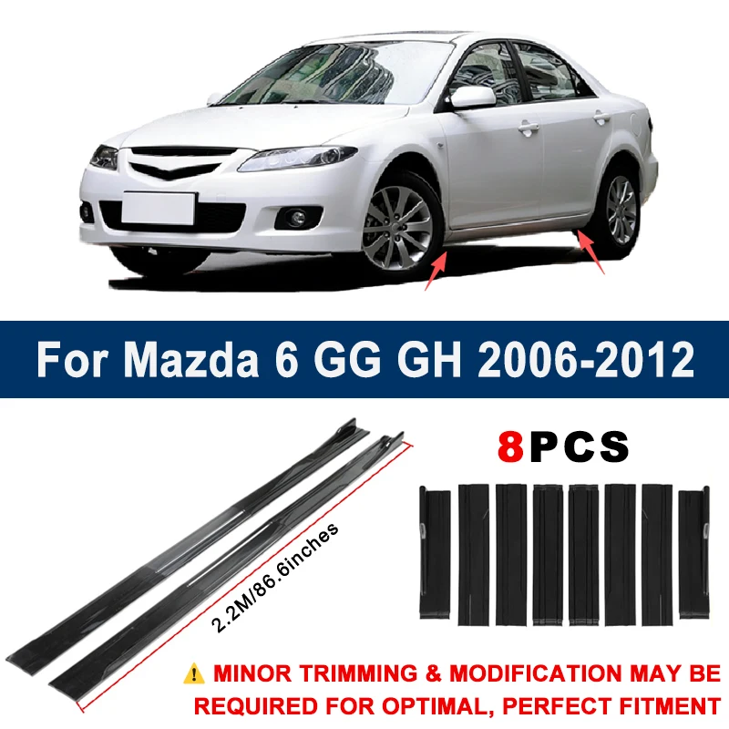 Aerodynamic 2.2m Sectional Side Skirt Extension Lips Racing Side Spoiler For Mazda 6 GG GH 2006-2012 2007 2008 Sport Upgrade Kit