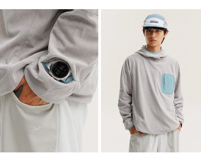 Unisex Leichtgewicht Waffelstruktur Hoodie Schnelltrocknend Langarm T-Shirt Atmungsaktiver Outdoor Sportlicher Pullover für Frühling Herbst – Detail 17