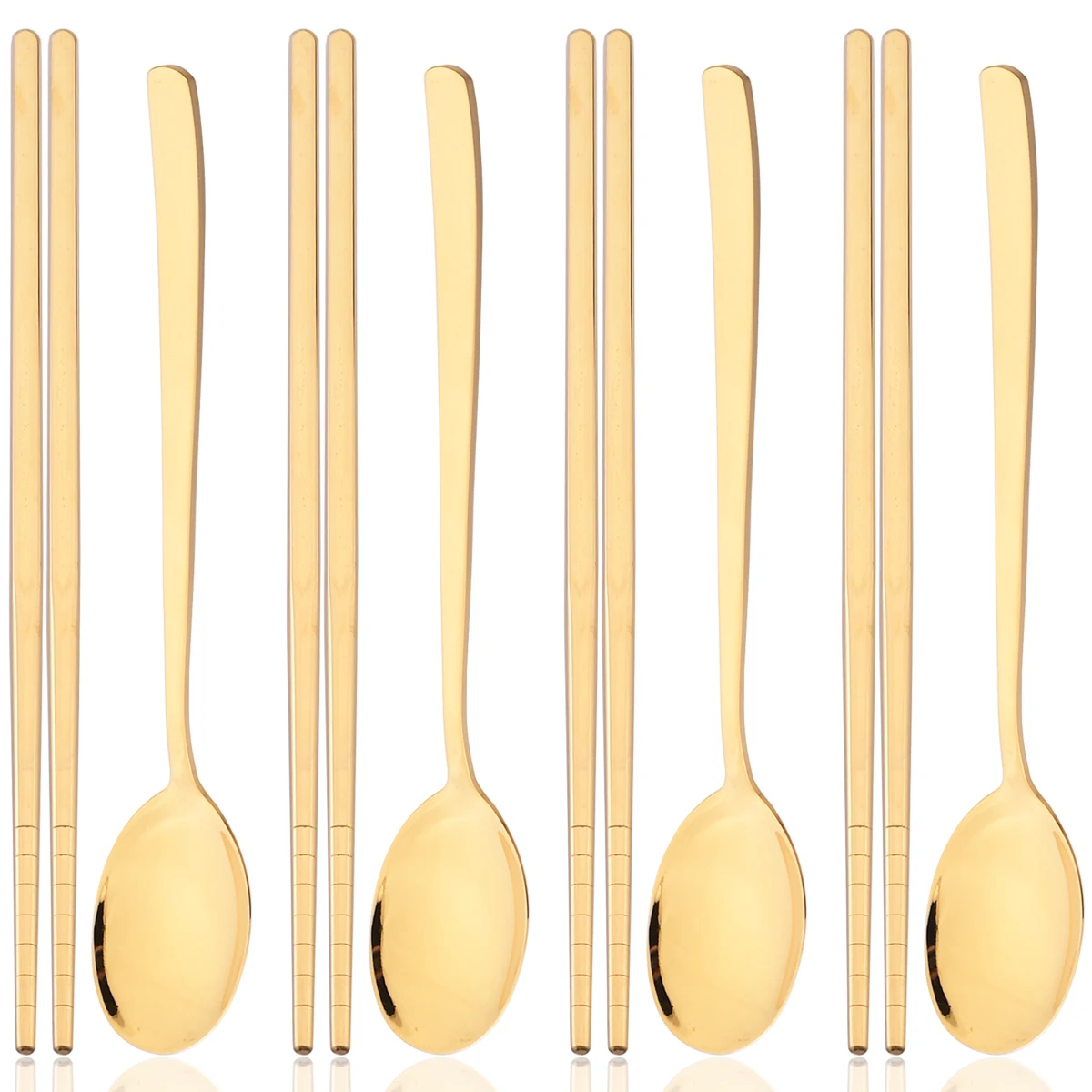 8 stücke Gold Edelstahl Besteck Set Westlichen Spiegel Besteck Set Koreanischen Stil Löffel Stäbchen Geschirr Set Küche Geschirr