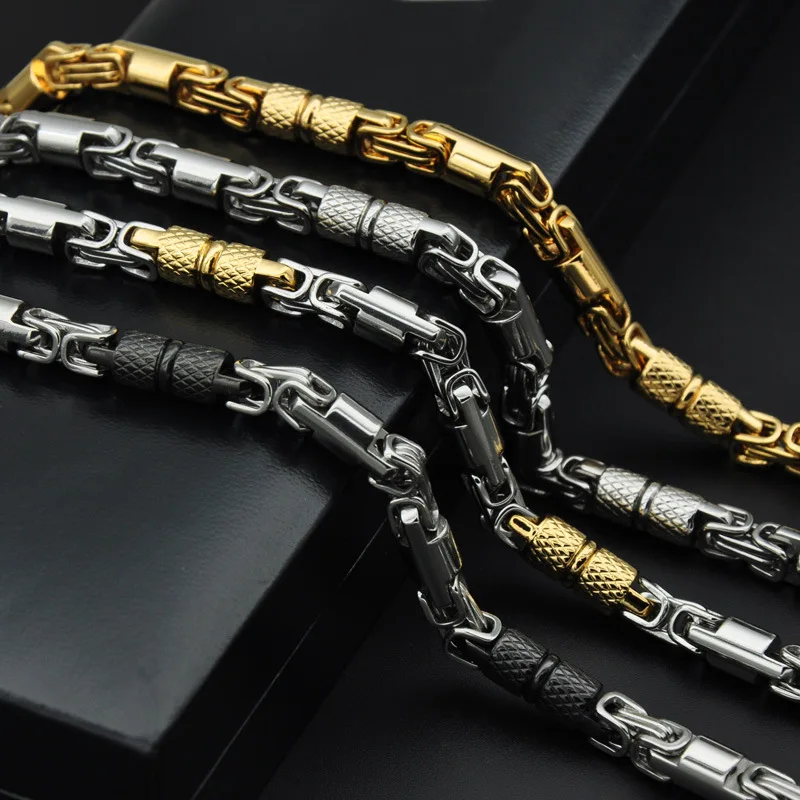 6mm Heavy 18K Gold Color Stainless Steel Byzantine Chain Necklace Men Women Punk Rock Hiphop Black Biker Bike Choker Jewelry