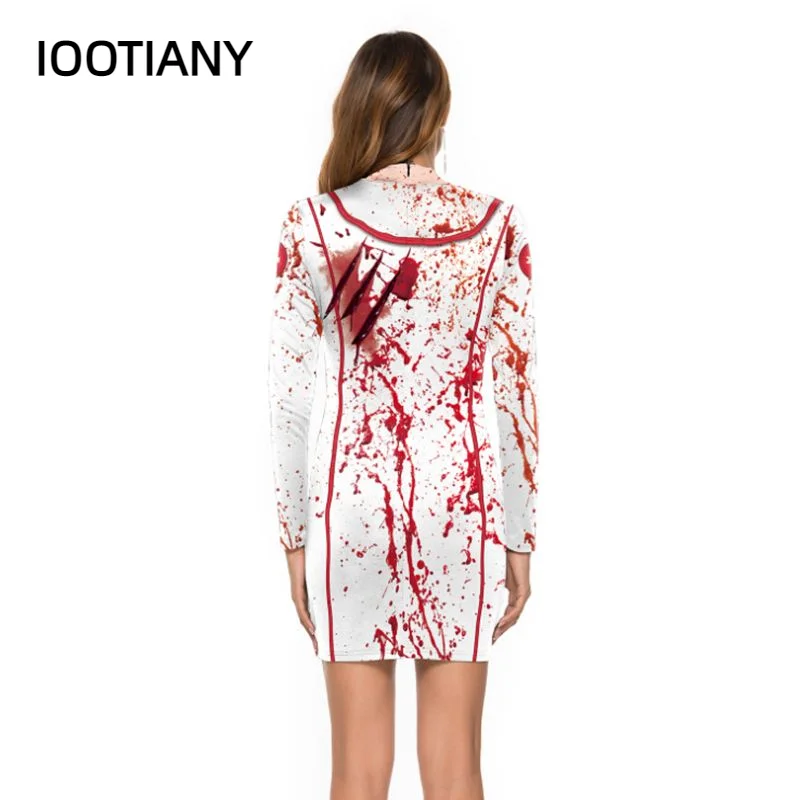 Iwing TIANY-Robe d'Halloween pour Femme, Costumes de Cosplay d'Horreur Effrayants, Infirmière Sanglante, Robe de Zombie, T-shirts