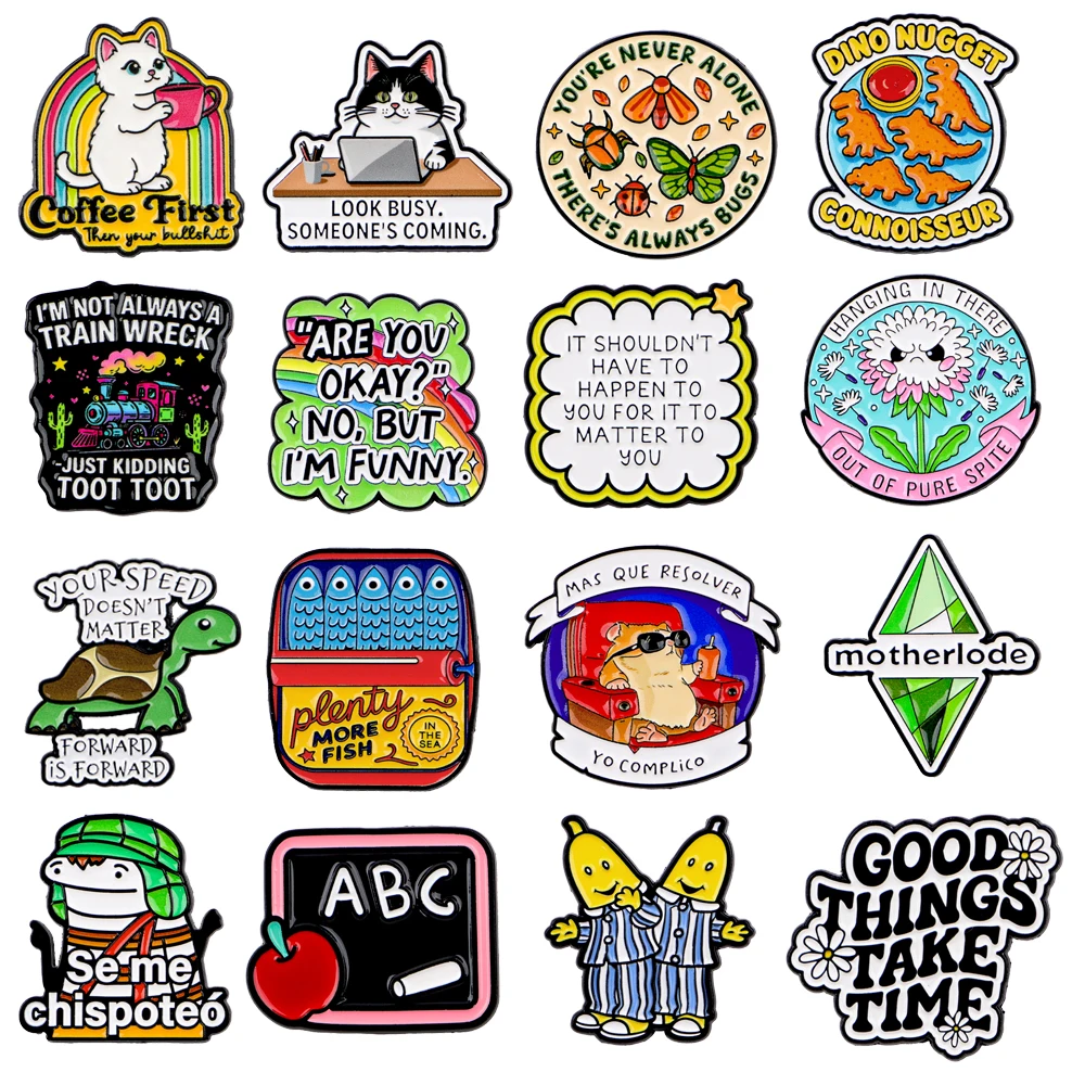 GOOD THINGS TAKE TIME Quotes Lapel Pins for Backpack Soft Enamel Pin Brooch for Clothes Women Men Badges Jewelry Accessories