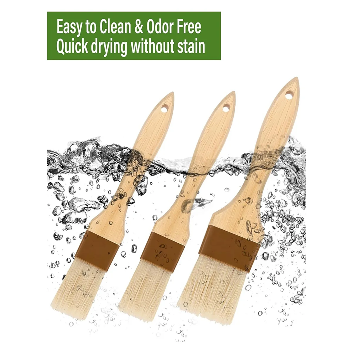 فرشاة المعجنات، فرشاة التغطية للطهي، فرشاة شواء ذات شعيرات طبيعية للزيت والصلصة، فرشاة طعام بمقبض خشبي، 3 عبوات ساخنة