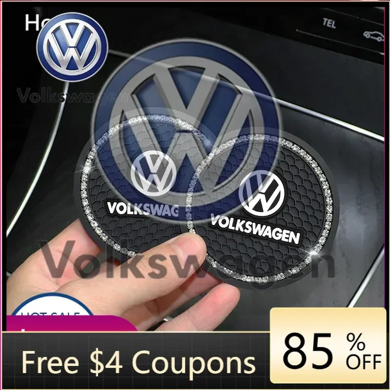 

Car Sticker 2026 Hot Styling Mouldings For Volkswagen VW 1/2Pcs Diamond Car Coaster Water Cup Holder Pad Anti-slip Mat For Volks