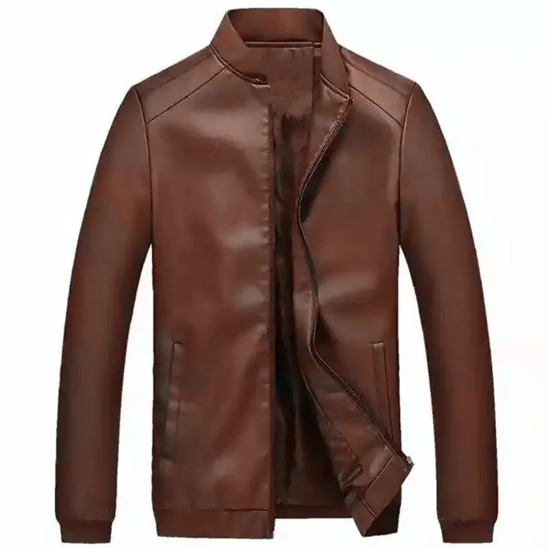 Men high quality Fashion Casual Coats Bomber business casual Leather Jacket black blue khaki brown mens leather jackets