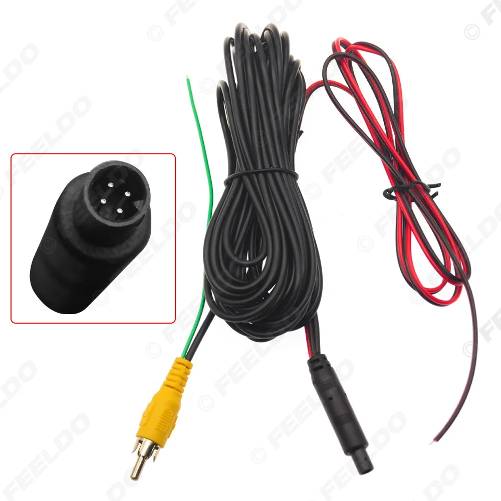 FEELDO 6-Meter Male 4Pin To Male RCA Video And Power Composite Adapter Cable With Trigger Wire 6M For Car Reverse Camera #HQ6545