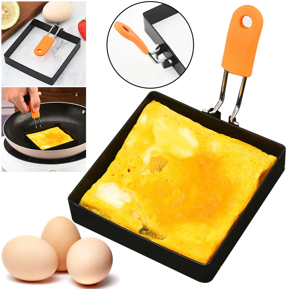 Anillo para huevos de 3.9 pulgadas, 1 o 2 unidades, de acero inoxidable, cuadrado, para cocinar huevos y tortitas, con mango antiescaldante, fácil de limpiar, para el desayuno